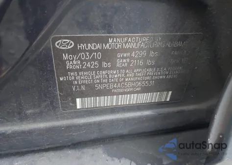 2011 Hyundai Sonata Gls from USA, damaged, VIN 5NPEB4AC5BH065531